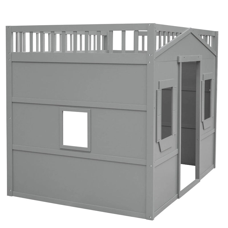 Lit cabane mezzanine en bois massif avec échelle et espace de jeu sous le lit