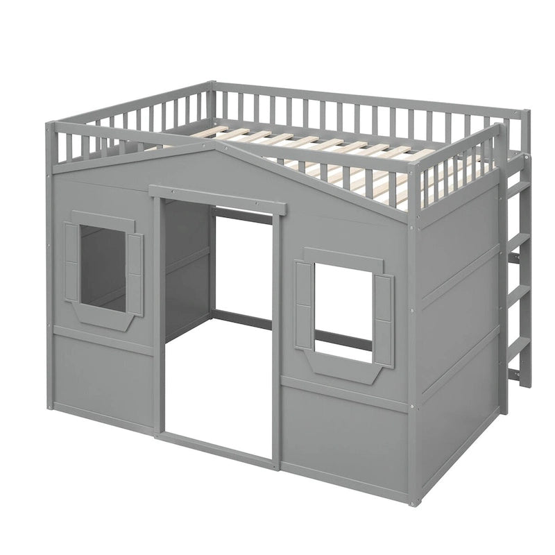 Lit cabane mezzanine en bois massif avec échelle et espace de jeu sous le lit