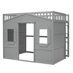 Lit cabane mezzanine en bois massif avec échelle et espace de jeu sous le lit