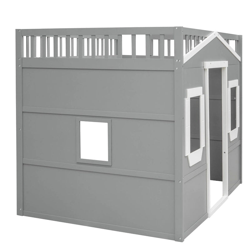 Lit cabane mezzanine en bois massif avec échelle et espace de jeu sous le lit