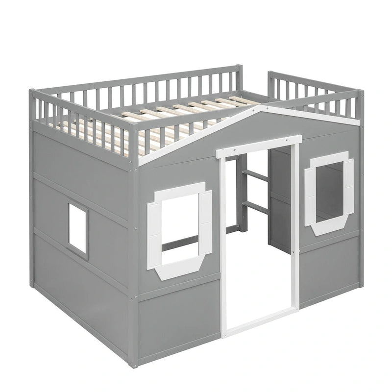 Lit cabane mezzanine en bois massif avec échelle et espace de jeu sous le lit