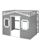 Lit cabane mezzanine en bois massif avec échelle et espace de jeu sous le lit