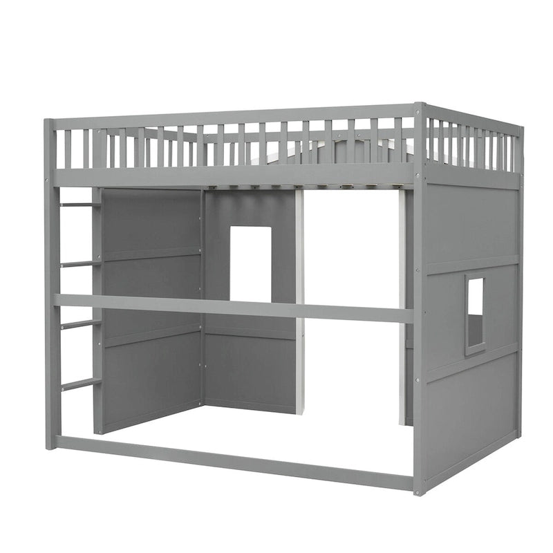 Lit cabane mezzanine en bois massif avec échelle et espace de jeu sous le lit