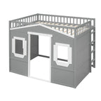 Lit cabane mezzanine en bois massif avec échelle et espace de jeu sous le lit