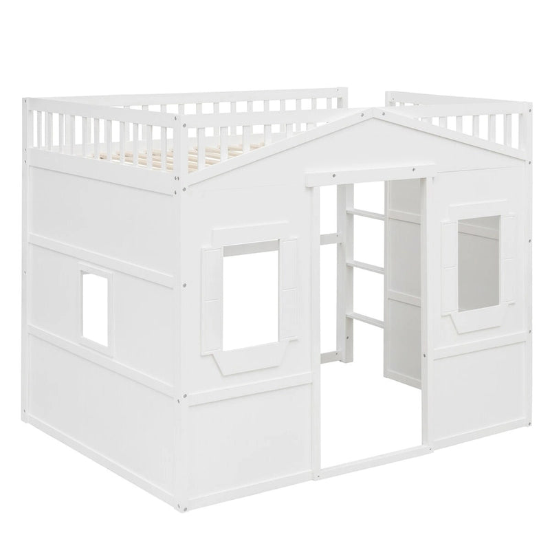 Lit cabane mezzanine en bois massif avec échelle et espace de jeu sous le lit