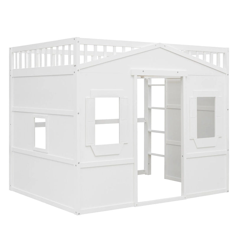 Lit cabane mezzanine en bois massif avec échelle et espace de jeu sous le lit
