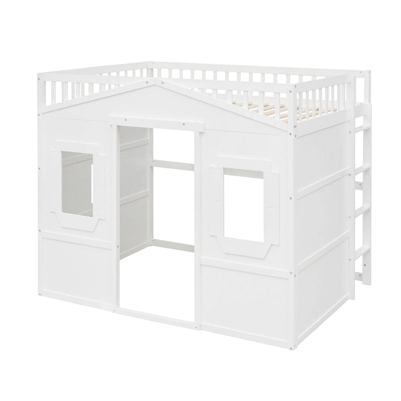 Lit cabane mezzanine en bois massif avec échelle et espace de jeu sous le lit