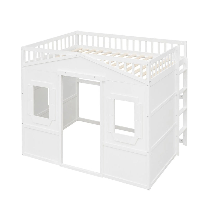 Lit cabane mezzanine en bois massif avec échelle et espace de jeu sous le lit