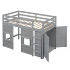 Lit mezzanine double en bois avec armoire de rangement intégrée et 2 fenêtres