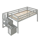 Lit mezzanine simple en bois massif avec escalier et rangements