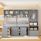 Lit mezzanine en bois grand rangement avec bureau, tiroirs et étagères sous le lit