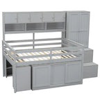 Lit mezzanine en bois grand rangement avec bureau, tiroirs et étagères sous le lit