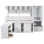 Lit mezzanine en bois grand rangement avec bureau, tiroirs et étagères sous le lit