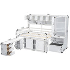 Lit mezzanine en bois grand rangement avec bureau, tiroirs et étagères sous le lit