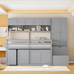 Lit mezzanine en bois grand rangement avec bureau, tiroirs et étagères sous le lit