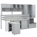 Lit mezzanine en bois grand rangement avec bureau, tiroirs et étagères sous le lit