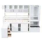 Lit mezzanine en bois grand rangement avec bureau, tiroirs et étagères sous le lit
