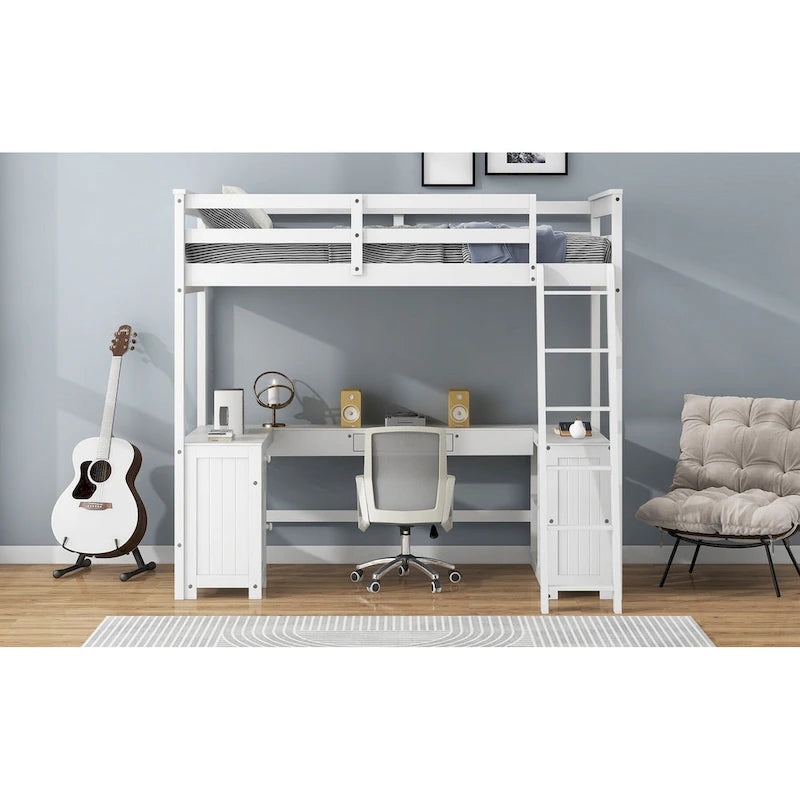 Lit mezzanine simple avec bureau en U