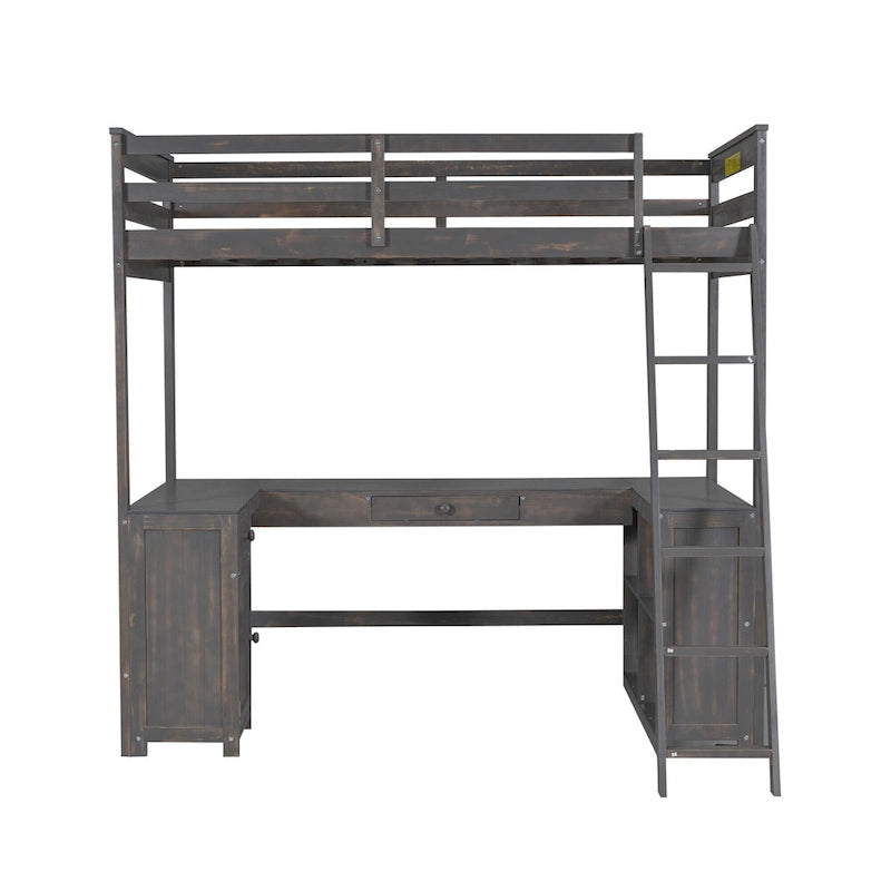 Lit mezzanine simple avec bureau en U