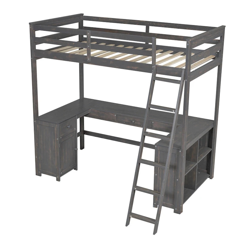 Lit mezzanine simple avec bureau en U