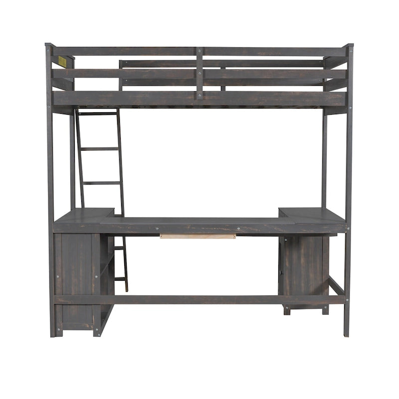 Lit mezzanine simple avec bureau en U