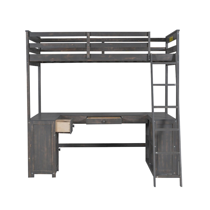 Lit mezzanine simple avec bureau en U