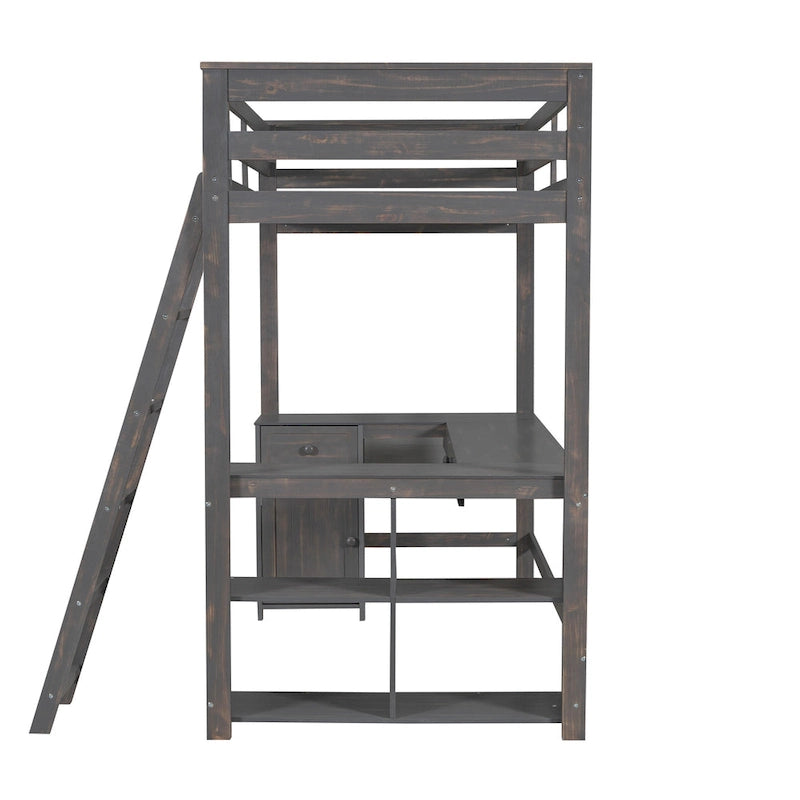 Lit mezzanine simple avec bureau en U