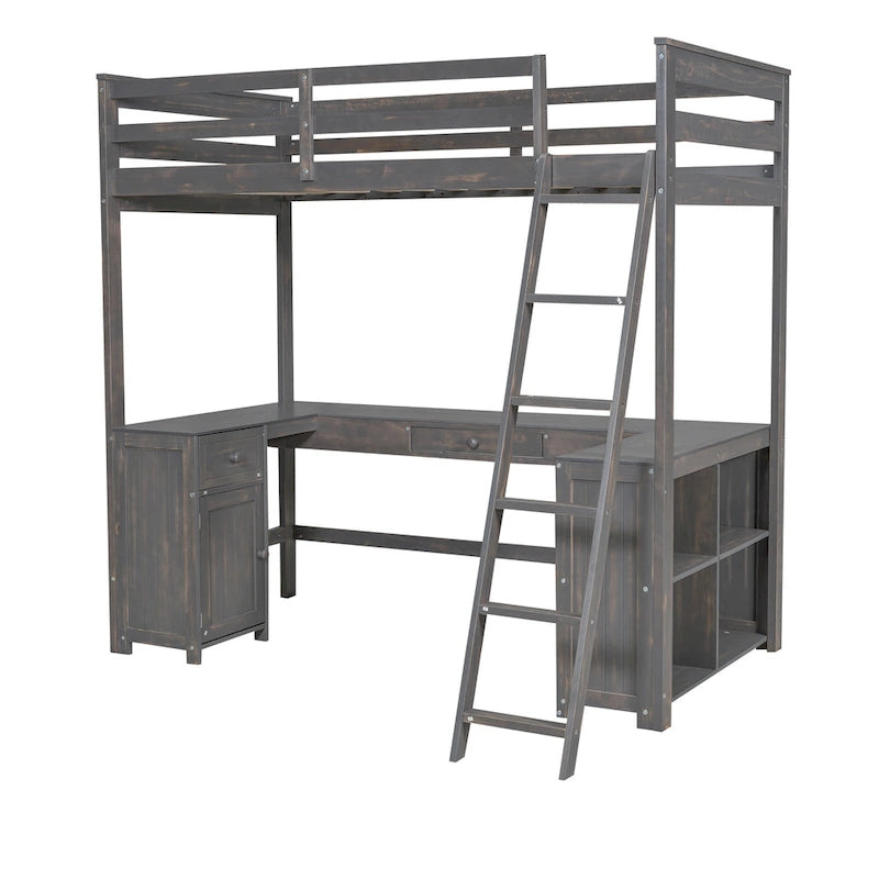 Lit mezzanine simple avec bureau en U