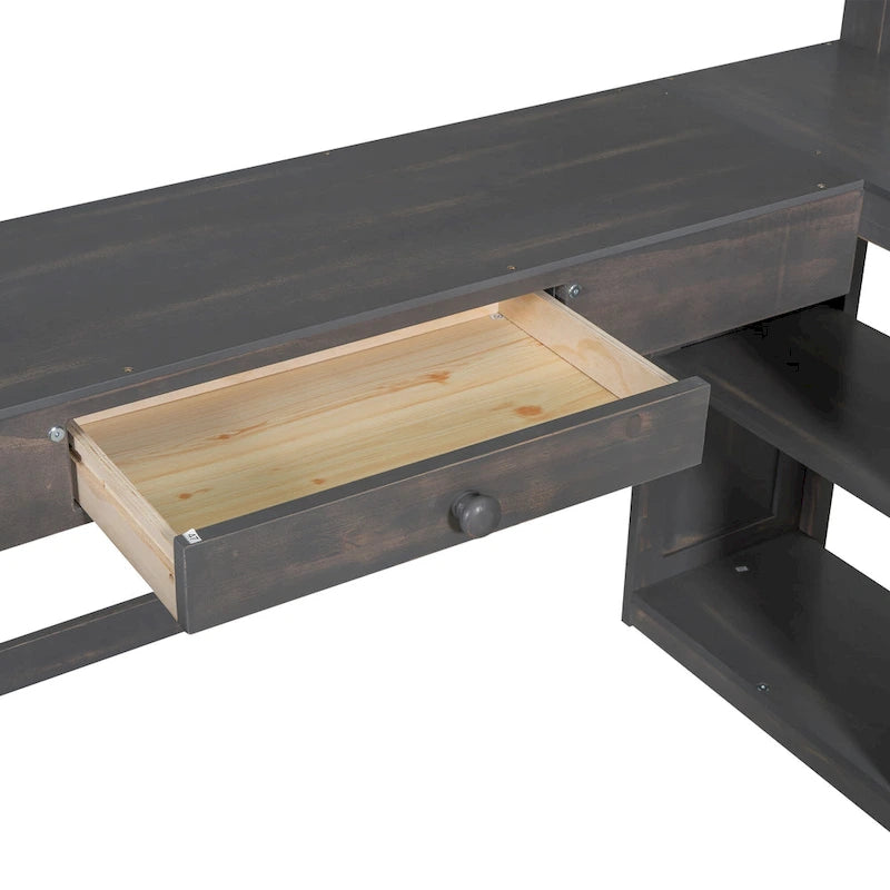 Lit mezzanine simple avec bureau en U