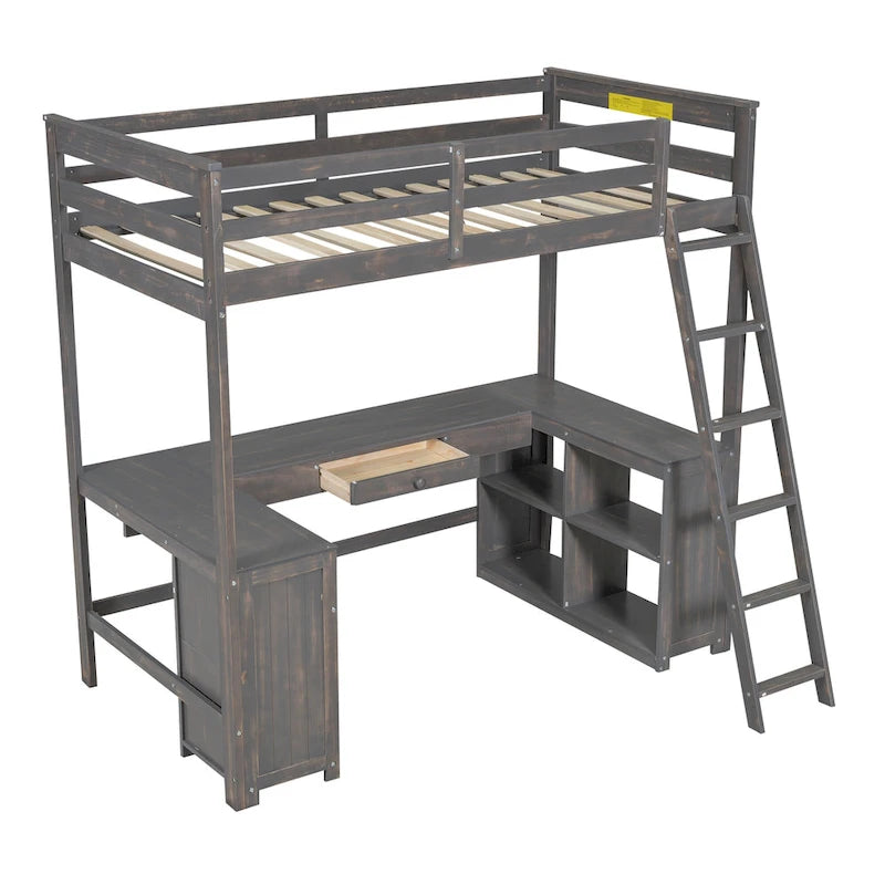 Lit mezzanine simple avec bureau en U