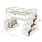 Lit mezzanine une place avec 7 tiroirs, 2 étagères et bureau