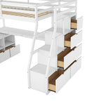 Lit mezzanine une place avec 7 tiroirs, 2 étagères et bureau