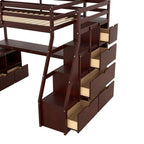 Lit mezzanine une place avec 7 tiroirs, 2 étagères et bureau