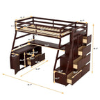 Lit mezzanine une place avec 7 tiroirs, 2 étagères et bureau