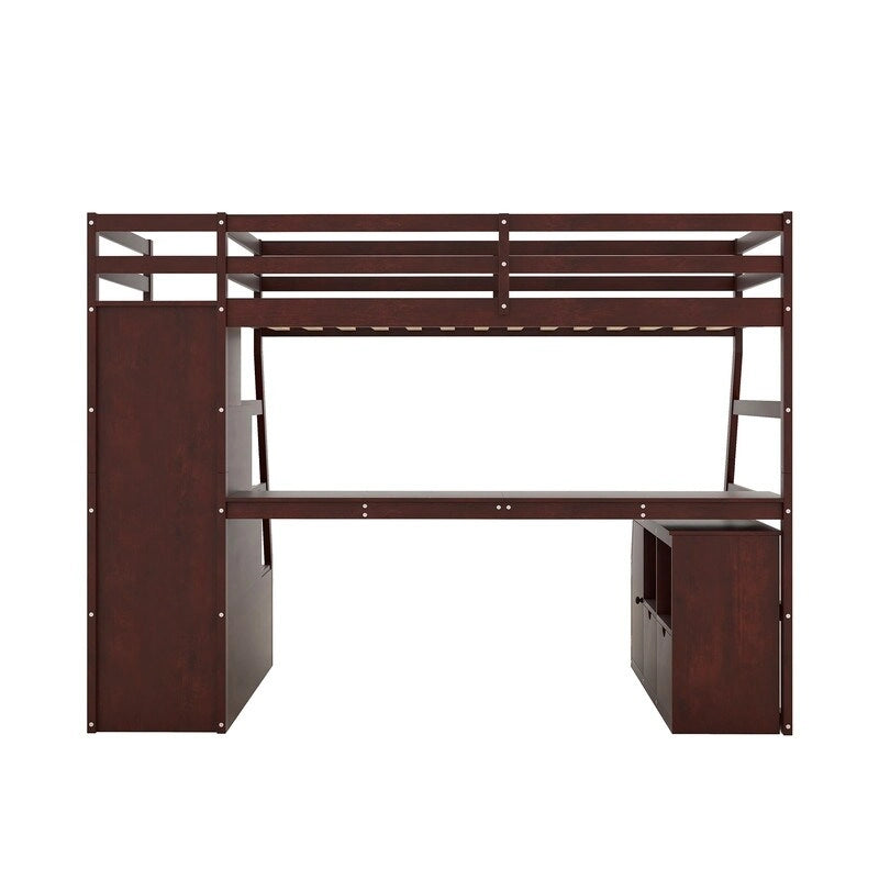 Lit mezzanine une place avec 7 tiroirs, 2 étagères et bureau