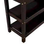Lit mezzanine en bois massif expresso avec bureau intégré, étagères de rangement et barrières de sécurité stables