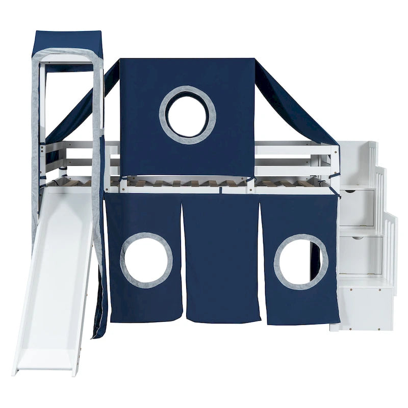 Lit mezzanine Merax double/simple avec tente et tour