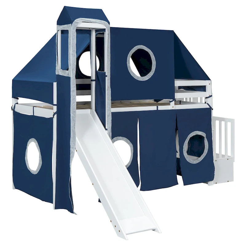 Lit mezzanine Merax double/simple avec tente et tour