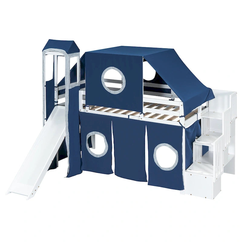 Lit mezzanine Merax double/simple avec tente et tour