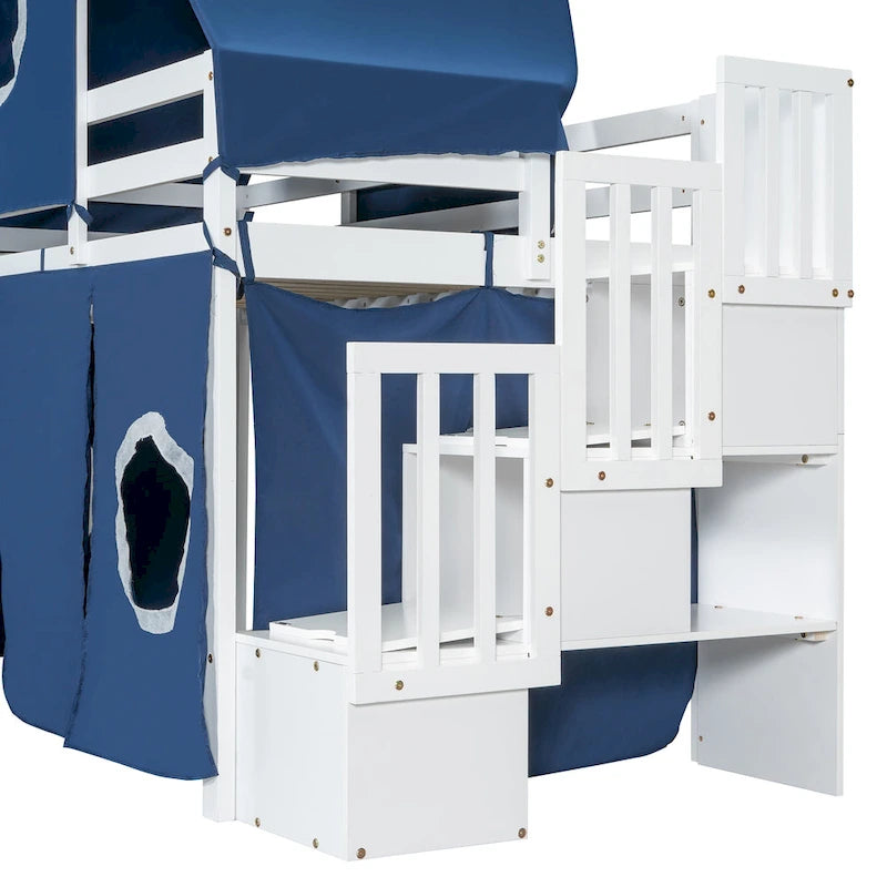 Lit mezzanine Merax double/simple avec tente et tour