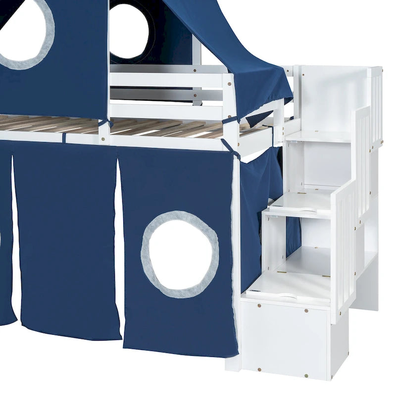 Lit mezzanine Merax double/simple avec tente et tour