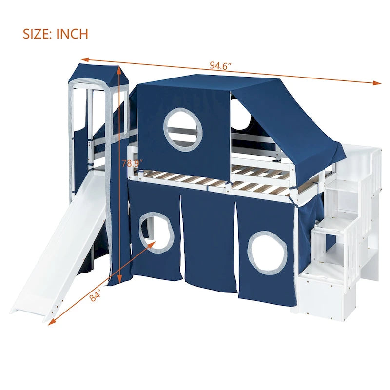 Lit mezzanine Merax double/simple avec tente et tour