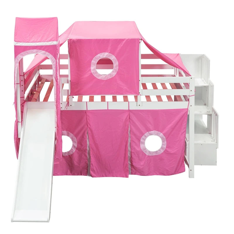 Lit mezzanine Merax double/simple avec tente et tour