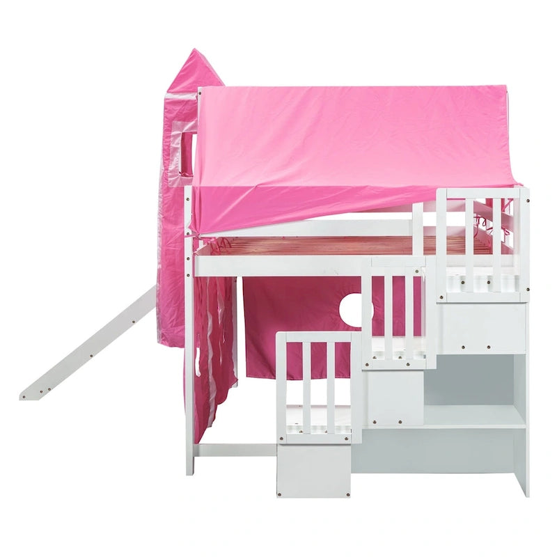 Lit mezzanine Merax double/simple avec tente et tour
