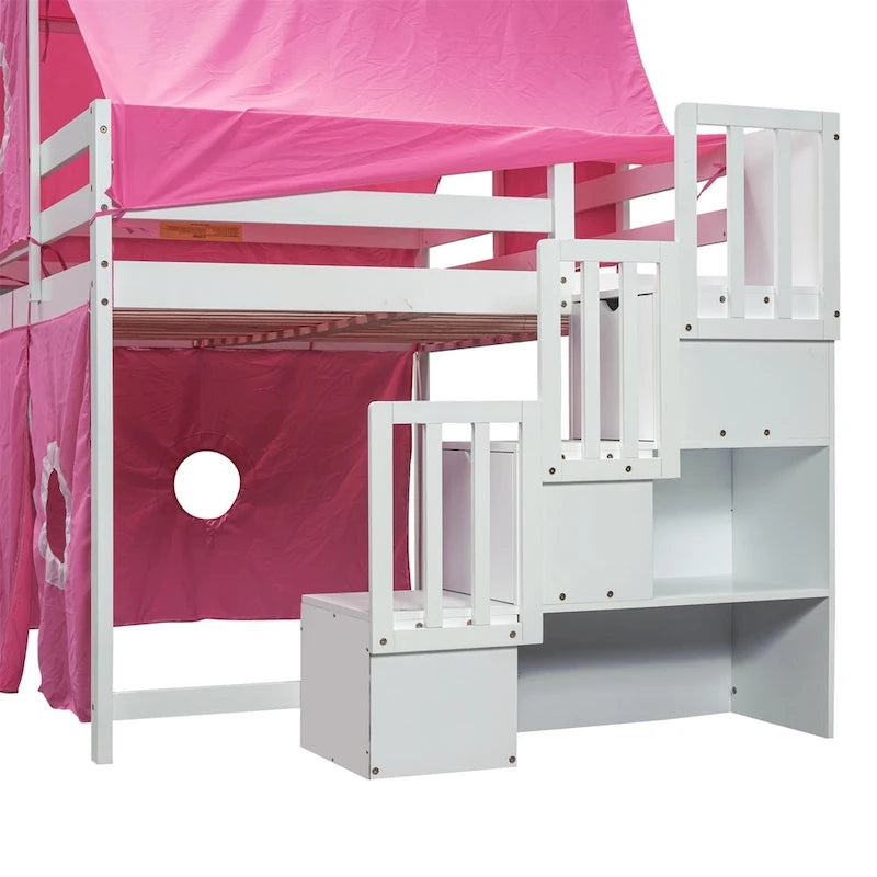 Lit mezzanine Merax double/simple avec tente et tour