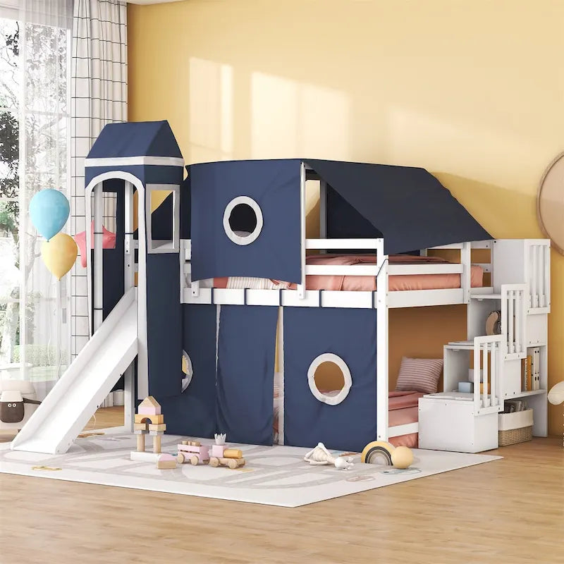 Lit mezzanine Merax double/simple avec tente et tour