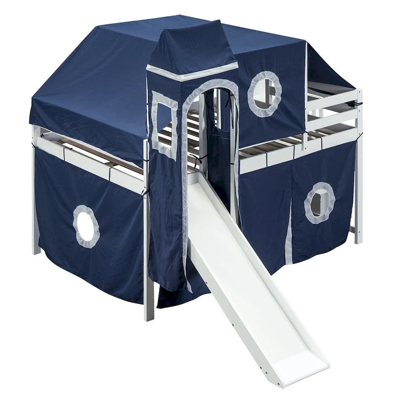 Lit mezzanine Merax double/simple avec tente et tour
