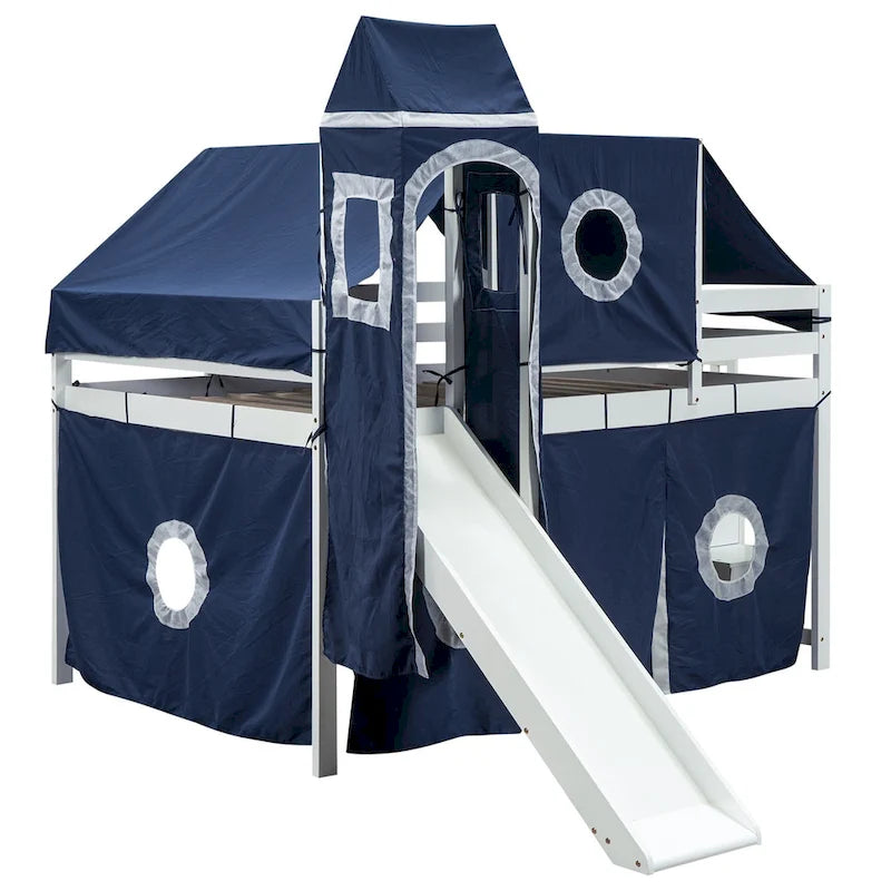 Lit mezzanine Merax double/simple avec tente et tour