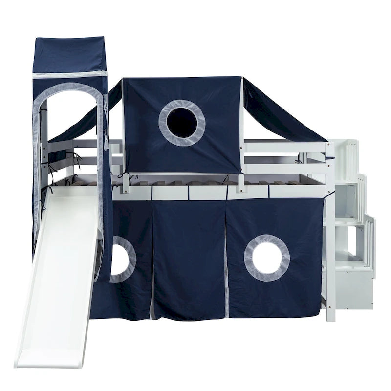 Lit mezzanine Merax double/simple avec tente et tour