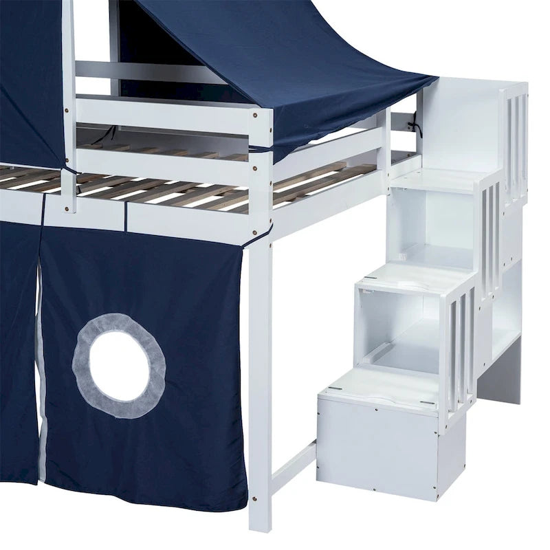 Lit mezzanine Merax double/simple avec tente et tour